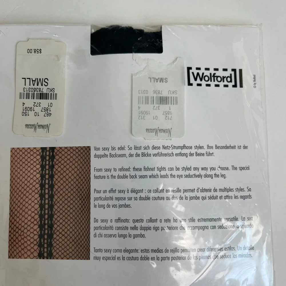 Wolford Estelle Fishnet Tights Black Double Back Seam Small NIB Made in Austria